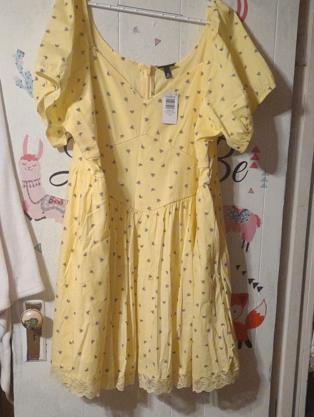 Torrid/Retro Chic NWT Lemon Yellow Mini Dress with Petite Black Print